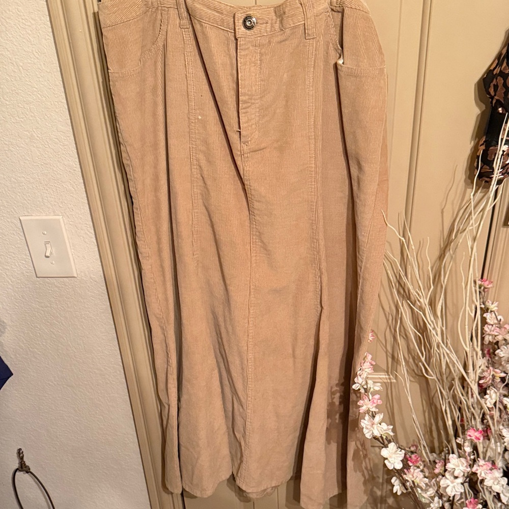 Neutral Corduroy A-Line Maxi Skirt - Beige